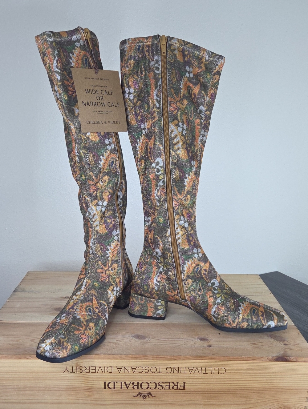 CHELSEA&VIOLET ZAYLA Floral Leaf Metallic Knee High Women's 7MBoot Multi-Color
